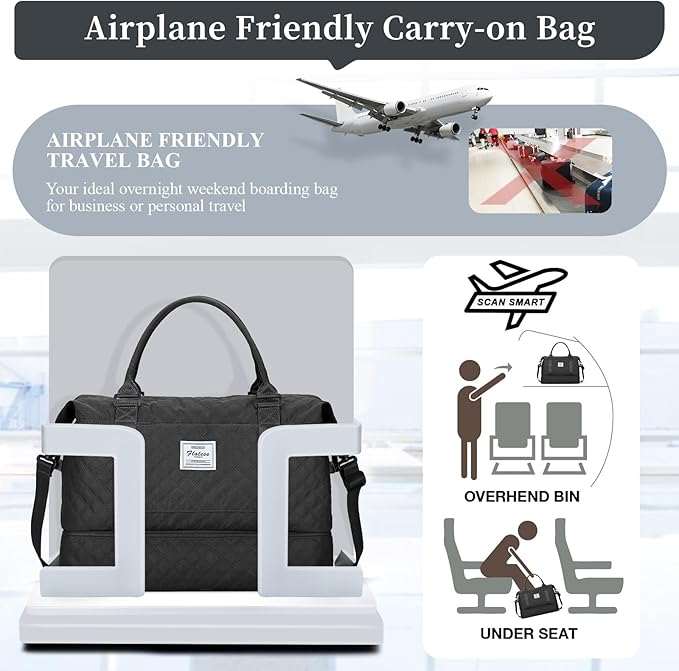 Weekender Bags for Women, Carry on Overnight Weekend Travel Duffel Bag with Shoes Compartment &Toiletry Bag, Personal Item Bag for Travel Business Trips Sport Hospital
