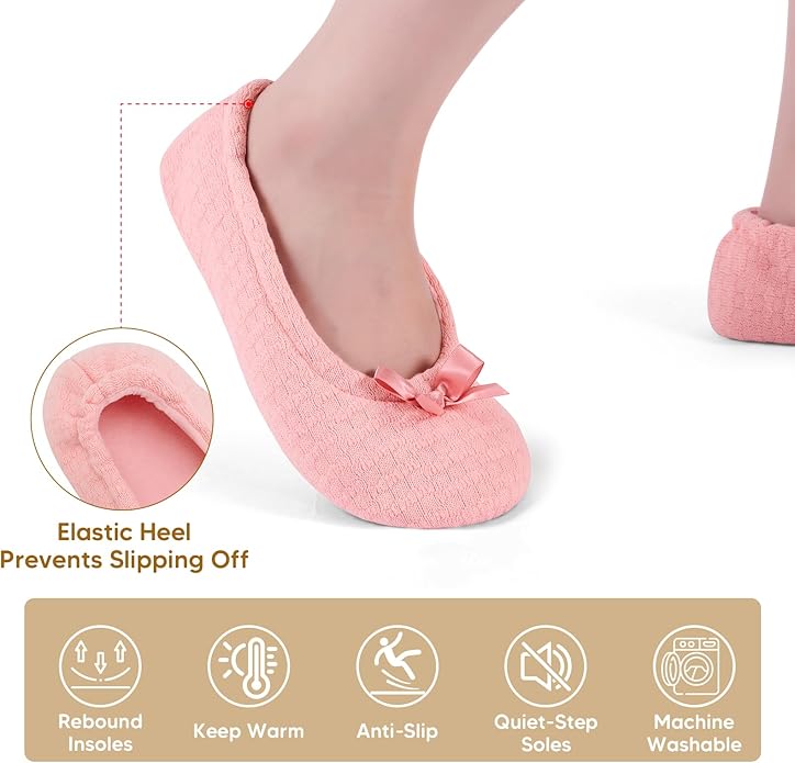 ANLUKE Women's Ballerina Slippers Fuzzy House Shoes Memory Foam with Non-Slip Sole