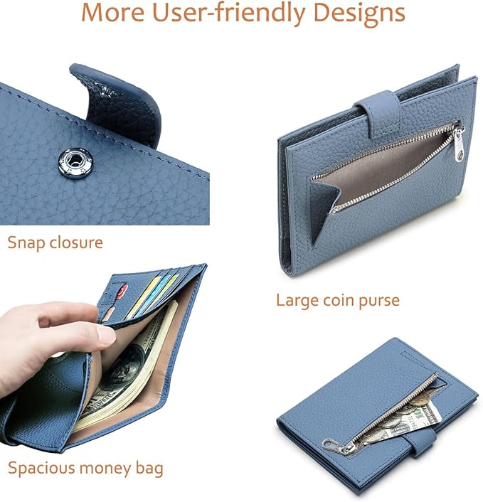 Leather RFID Blocking Passport Holder for Travel Women – Multiple Slim Passport Wallet for Women with Card Slots, Zippered Coin Pocket & Travel Passport Cover Case Gift Ready– Denim Blue