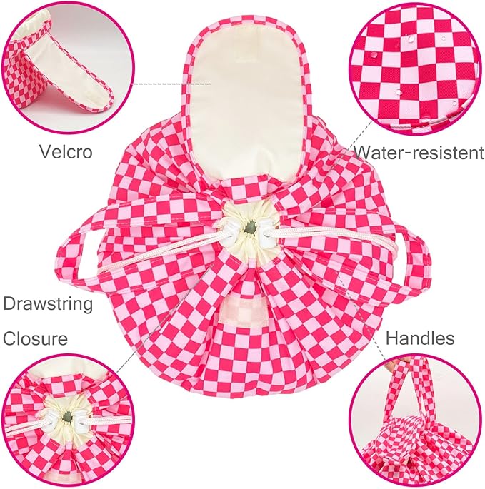 Mrsfox Large Barrel Drawstring Makeup Bag Travel Cosmetic Bag for Women - Portable Make Up Organizer Bag for Skin Care & Toiletries with Brush Holder & Pouch