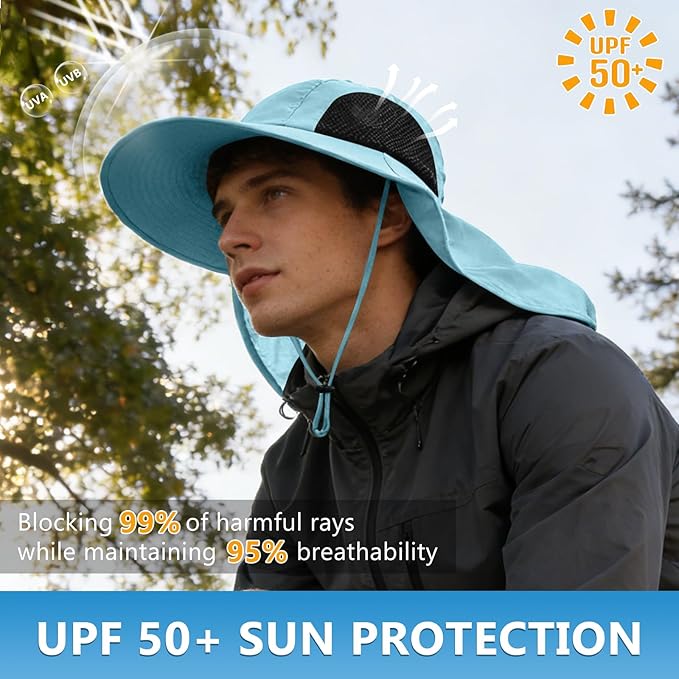 Sun Hat for Men Women with Neck Flap,UPF 50+ UV Protective Hiking Fishing Hats,Wide Brim Sun Hat for Women&Men