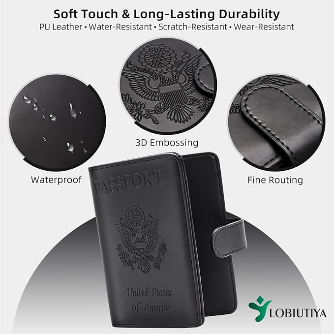 Passport Holder For Travel with Luggage Tag Cover – RFID Blocking Travel Passport Wallet Holder for Men/Family| PU Leather Passport Case with Extra Money Pocket/Magnetic Clasp, Black