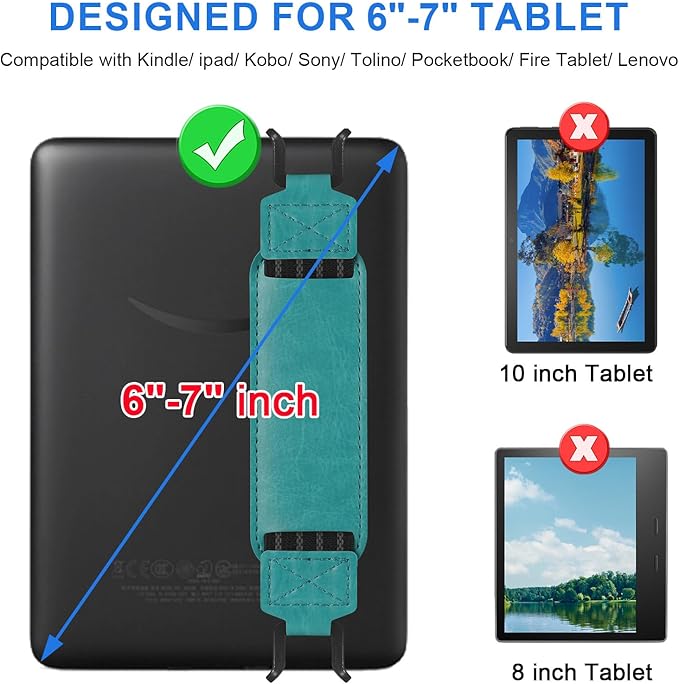 HoYiXi Universal Soft Hand Strap for 6-7 Inch eReader Tablet Compatible with Kobo/Pocketbook/Tolino/Paperwhite/Nook eReader,for 6", 6.8", 7" eReader,High Elasticity Hand Strap for Tablet,Cyan