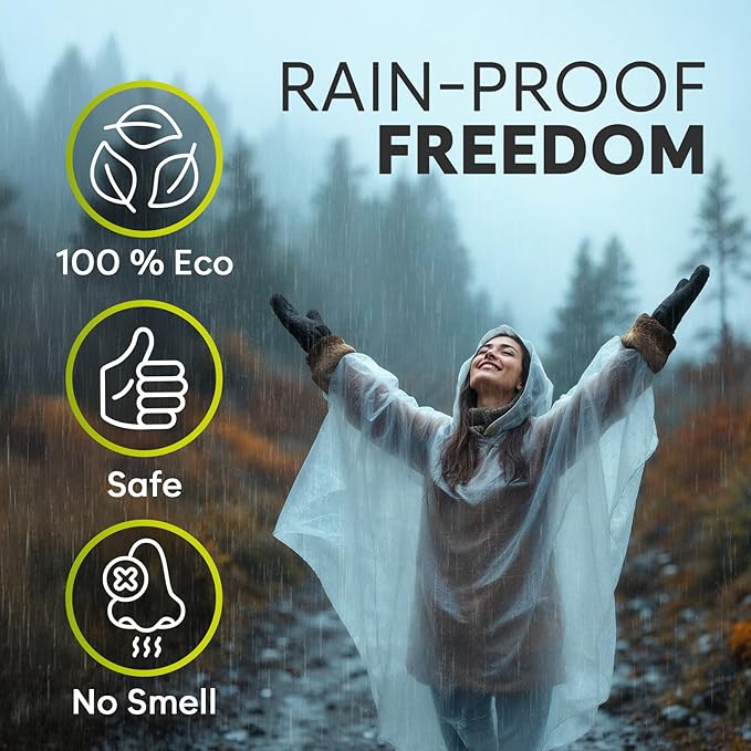 ZENO Disposable Rain Ponchos for Adults & Kids - Rain Poncho Family pack - Clear, Compact, Breathable, Emergency Ponchos with Hood - Travel Rain Poncho Hiking, Camping