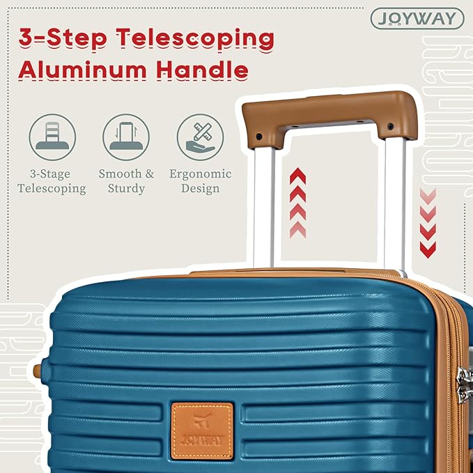 Joyway Expandable Carry on Luggage Sets Airline Approved, Lightweight Hard Shell 20 Inch Carry-on Suitcase with Spinner Wheels (Carry on luggage，Blue)