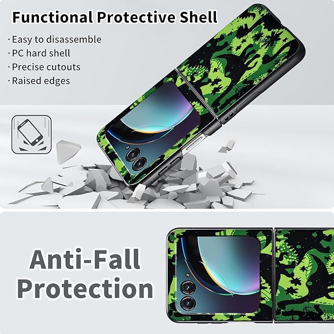 for Motorola Moto Razr Plus 2024 Case,for Moto Razr 50 Ultra Case Cute Slim Hard PC Thin Anti-Scratches Shockproof Protective Phone Cover for Motorola 50 Ultra,Green Black Dinosaur