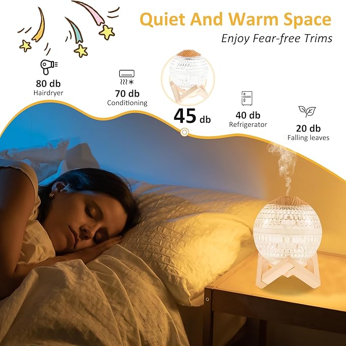 Crystal Ball Mist Mini Humidifier with Night Light Elegant Crystal Ball Oil Humidifiers with Wood Stand 350ml Mini Humidifier Auto Power Off Aromatherapy Diffuser Portable for Decoration Travel Office