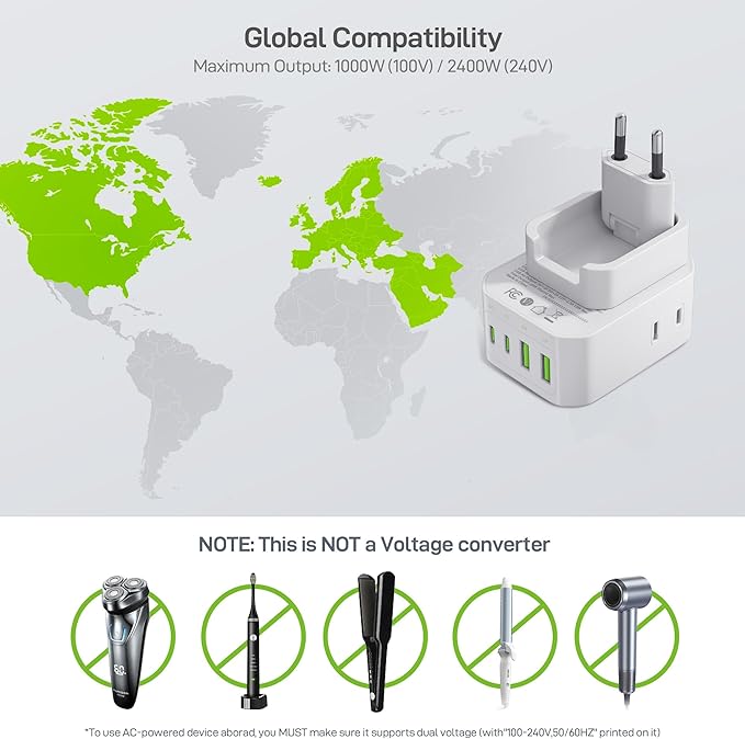 EPICKA Hybrid European Travel Plug Adapter,2-Pack Foldable Detachable Type C (EU) VisaPlug, 8-in-1 International Power Adapter with 4 USB Ports (2 USB-C PD 20W), US to Europe