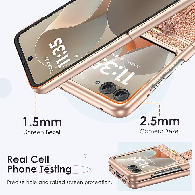 Maxdara for Motorola Razr 2026/2025/2024 Case with Ring [Not Fit Razr Plus or Ultra], Bling Moto Razr 2025/2024 Case with Built-in Outer Screen Protector (Glitter Gold)