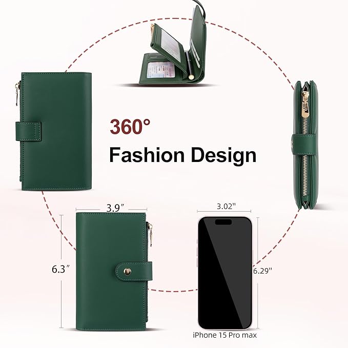 yiijay Womens Wallet RFID Blocking Leather Trifold Clutch Wallet Credit Card Holder Ladies Travel Wallet Purse with Pen Holder