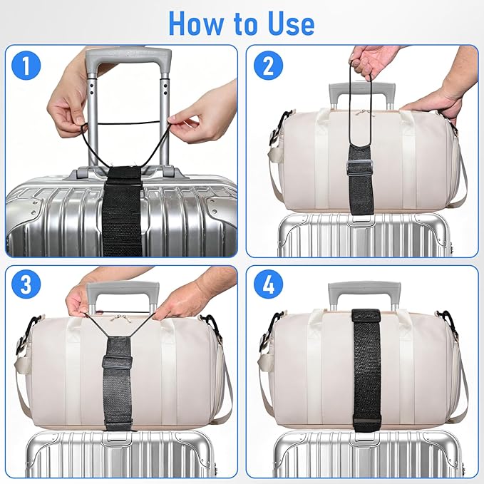 Luggage Straps 2 Pack Elastic Strap for Suitcases Adjustable Bungee Belt to Secure Carry on Travel Essentials for Multiple Bags Black