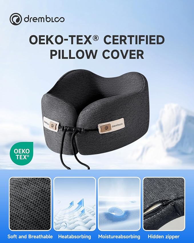 Travel Neck Pillow for Airplane, Premium Memory Foam 360° Ergonomic Support for Sleeping on Long Flights, Compact Portable Sleep Essential with Comfortable Cover for Cars, Office Naps & Home Use