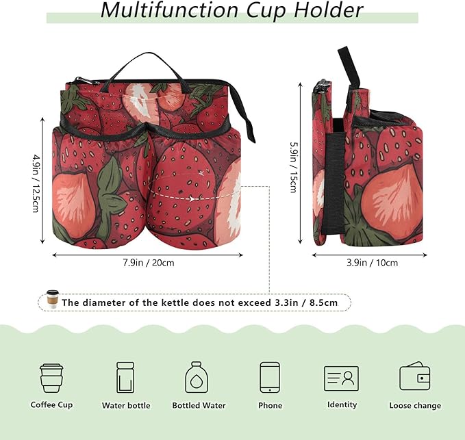 Luggage Cup Holder for Suitcases Free Hands Suitcase Cup Holder Travel Luggage Drink Holder Portable Luggage Cup Caddy Bag Carrier with Handle Cartoon Red Strawberry
