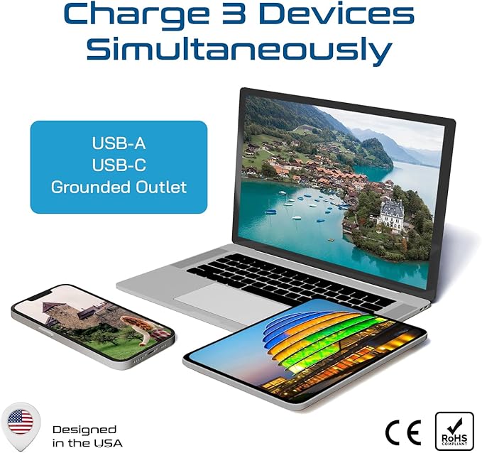 Ceptics Switzerland Travel Plug Set - with 2 USB + USA Socket Input - Type J and Type C- Ultra Compact - Safe Grounded Perfect for Cell Phones, Laptops, Camera Chargers