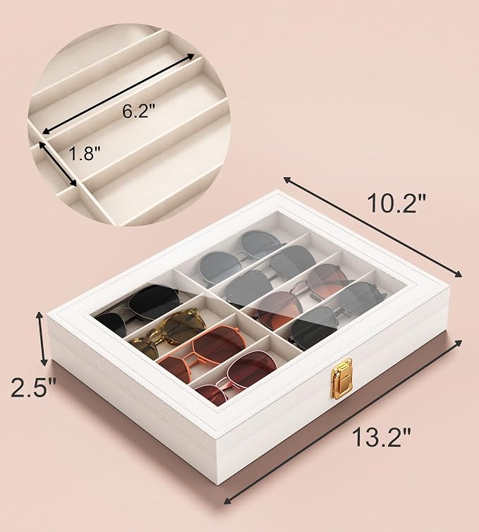 NEWLOOP 10/30 Slots Sunglass Organizer for Multiple Pairs of Eyeglass See-through Display Case Storage Box for Women Men
