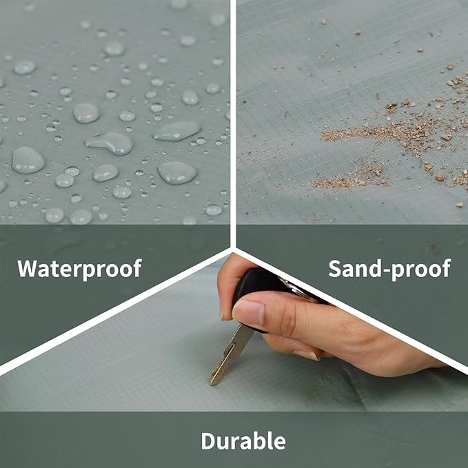 Frelaxy Pocket Picnic Blanket, Waterproof Sandproof Beach Mat, Compact Camping Tarp for Festivals, Hiking, Travel, Outdoor Recreation (Grey, 57'' x 60'')