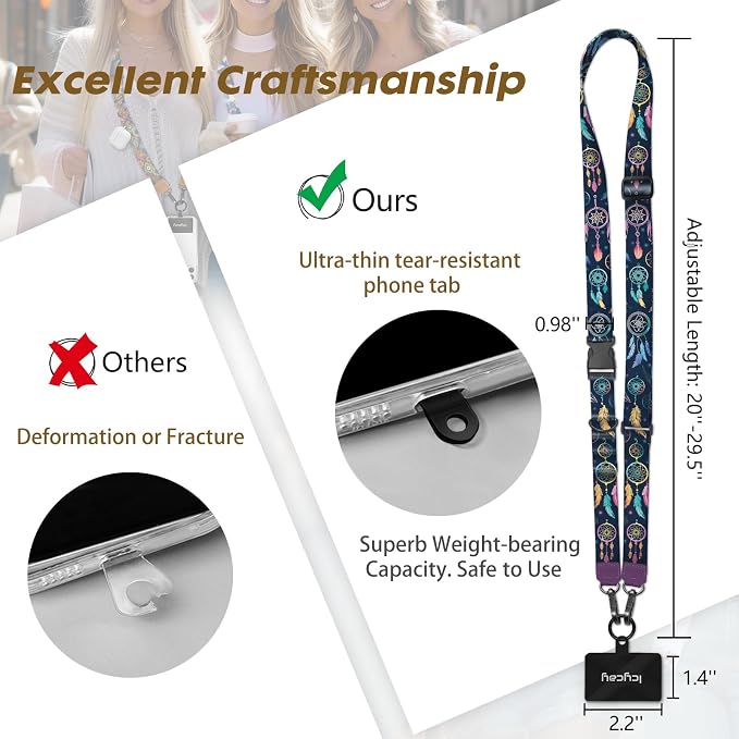 Icycay Phone Lanyard Crossbody, Dream Catcher Cell Phone Strap for Around The Neck Adjustable, Anti Theft Cute Lanyard for ID Holder Keys Accessories Travel Essential