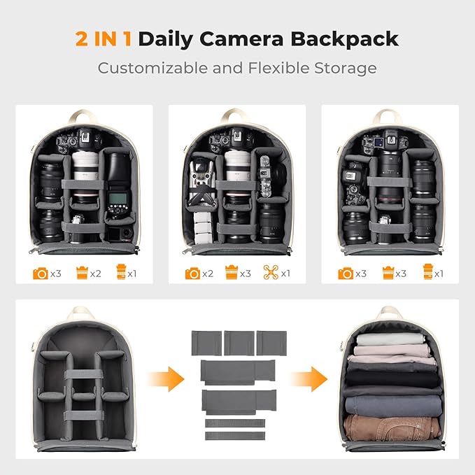 K&F CONCEPT Camera Bag Backpack, Professional DSLR/SLR/Mirrorless Camera Backpack, Photography Camera Case with Tripod Holder & Rain Cover Compatible with Canon/Sony/Nikon/FUJIFILM