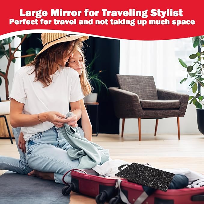 Foldable Full Length Mirror, 2 in 1 Hangable & Tabletop Acrylic Mirror, Portable Travel Mirror with Handle for Dance Bedroom Wardrobe Stage Makeup Checks Camping Outdoor Use (47" x 12.5", Tri-Fold)
