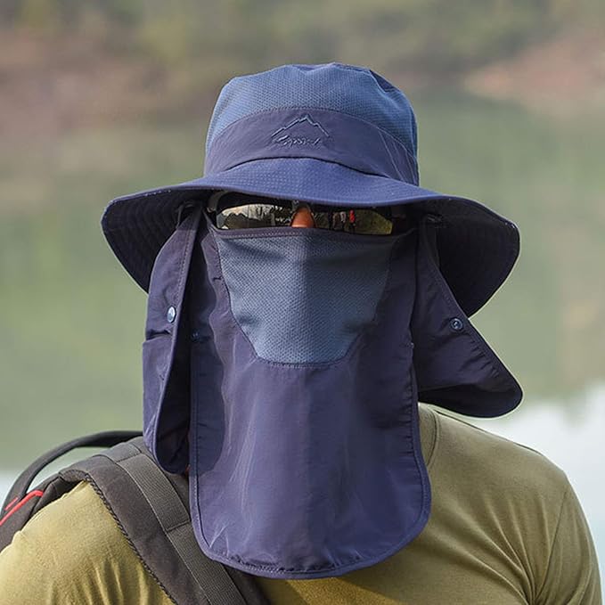 Fishing Hat for Men & Women, Outdoor UV Sun Protection Wide Brim Hat with Face Cover & Neck Flap