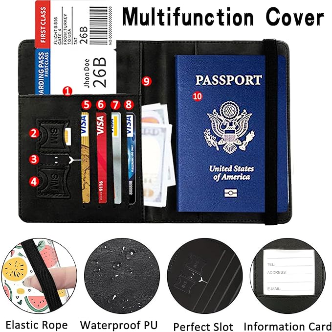 Passport Wallet, Passport Holder with RFID Blocking and Luggage Tag, Waterproof PU Leather Travel Documents Organizer Case, Passport Covers with Card Slot for Women & Men, Watermelon Fruit Pattern
