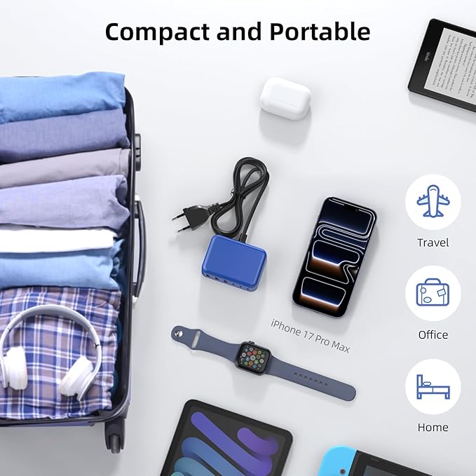 6 in 1 USB Charger, 50% Smaller Charging Station for Multiple Devices, 100W Fast Charging Blocks with Type C Ports, USB Charging Hub Organizer Multiport Power Strip for iPhone, Ipad, Kindle, Travel