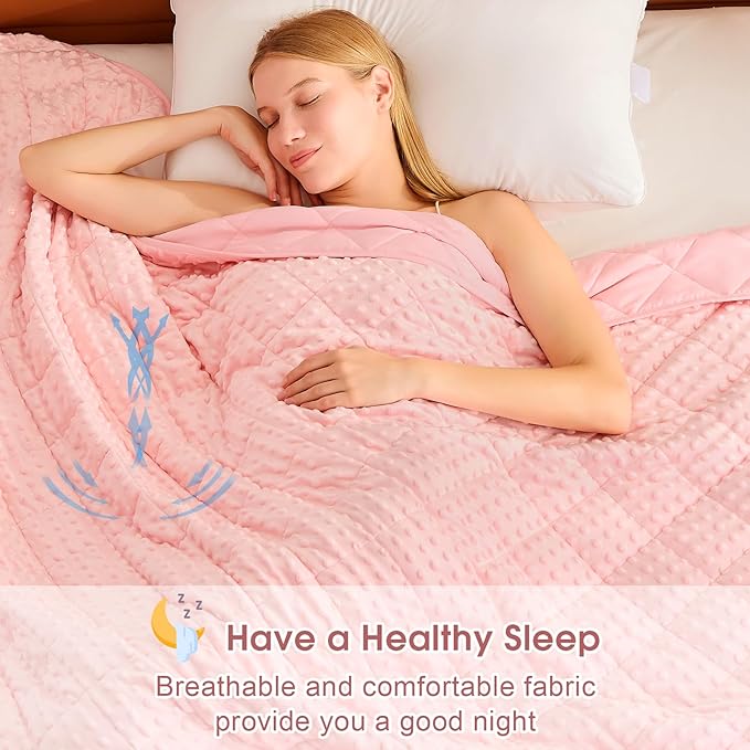 Pink Weighted Blanket for Adults 12lbs, 48"x72", Twin Full Size Breathable Cooling Minky Heavy Throw Blanket for 110-130lbs, Soft Winter Thick Big Blankets Weighted Comforter Gifts for Sleeping