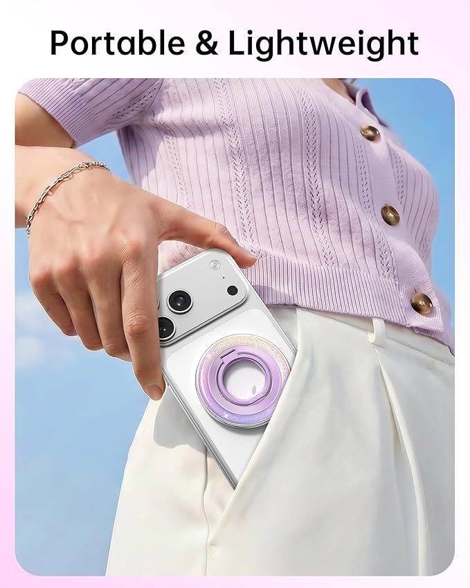 SYNCWIRE Magnetic Phone Ring Holder for MagSafe - Phone Grip Stand with 360° Rotation Finger Ring Kickstand Compatible with iPhone 17 16 15 14 13 12 Pro Max MagSafe Accessories,Petal Pink