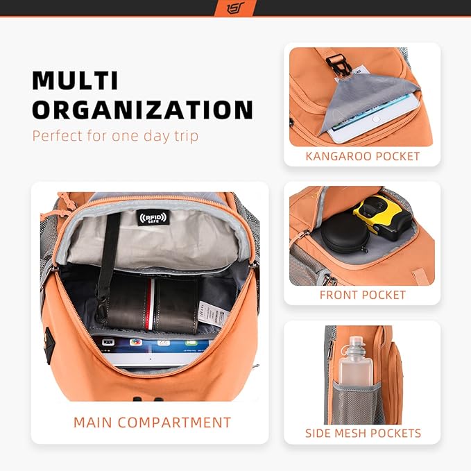 SKYSPER Sling Bag RFID Crossbody Sling Backpack Cross Body Shoulder Bag Travel Hiking Daypack for Women Men(Orange)