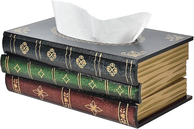 Crafted Classical Retro Wooden Antique Book Tissue Box Cover Rectangular Tissue Holder Dispenser Paper Cover Case Napkin Holder Home Decor for Bathroom Living Room Office car Kitchen (Dark Green)