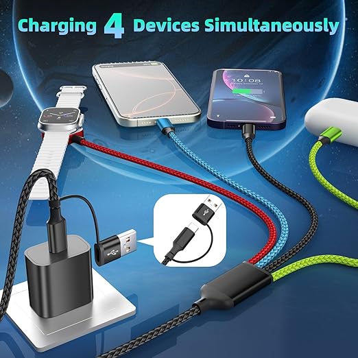 Travel Essentials 2026 4-in-2 Multi Charging Cable with iWatch Charger [2Pack 5FT], Nylon Charging Cords, USB C USB A Phone Charger for Multiple Devices, Cruise Essentials Car Accessories