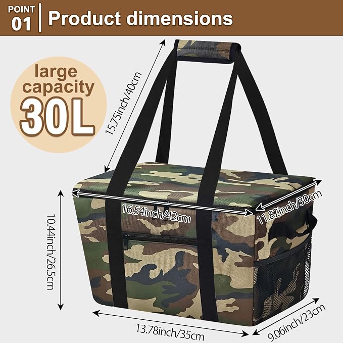 Reusable Grocery Bag – Expandable Insulated Cooler Bag with Bottom Board, Collapsible Insulated Shopping Bag with Zipper & Drawstring, Heavy Duty Tote Bag for Shopping, Delivery, Picnic, Beach