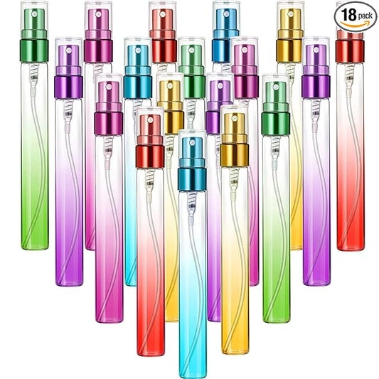 18 Pieces Mini Travel Perfume Spray Bottles 10 ml Colorful Glass Fine Mist Sprayer Empty Spray Bottles Refillable Container Perfume Atomizer for Cleaning, Essential Oil, Liquid, 6 Gradient Colors