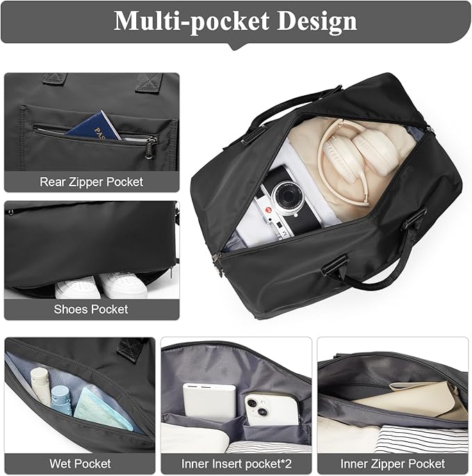 Travel Duffel Bag,Carry-On Overnight Weekender Bags for Women,Personal Item Travel Bag with Shoes Compartment,Sports Gym Bag