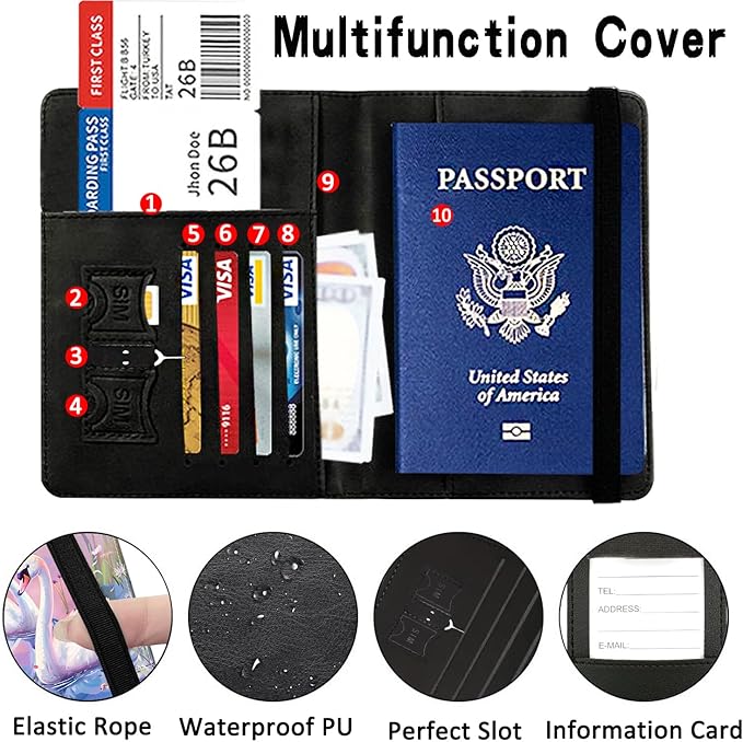 Passport Wallet, Passport Holder with RFID Blocking and Luggage Tag, Waterproof PU Leather Travel Documents Organizer Case, Passport Covers with Card Slot for Women Men,Swan Oil Painting Passport Book