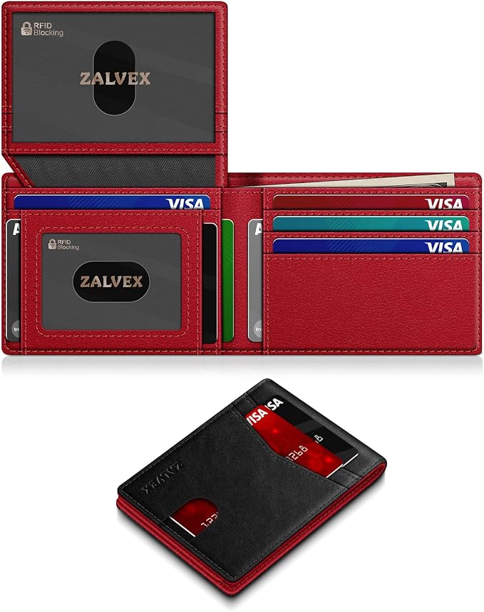 Wallet for Men Slim RFID Blocking Leather Credit Card Holder Wallet for 14 Cards, Bifold Minimalist Thin Wallet with 2 ID Windows & Cash Slot, Front Pockt Carteras Para Hombres, Birthday Gifts for Men
