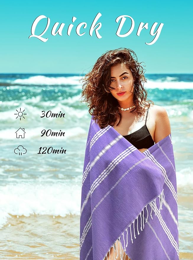 cabanana Turkish Beach Towel Oversized - 40"x70" Quick Dry Sand Free Thin Beach Towels for Adults,Extra Large Cotton Lightweigh Travel Towel for Beach Accessories (Purple)