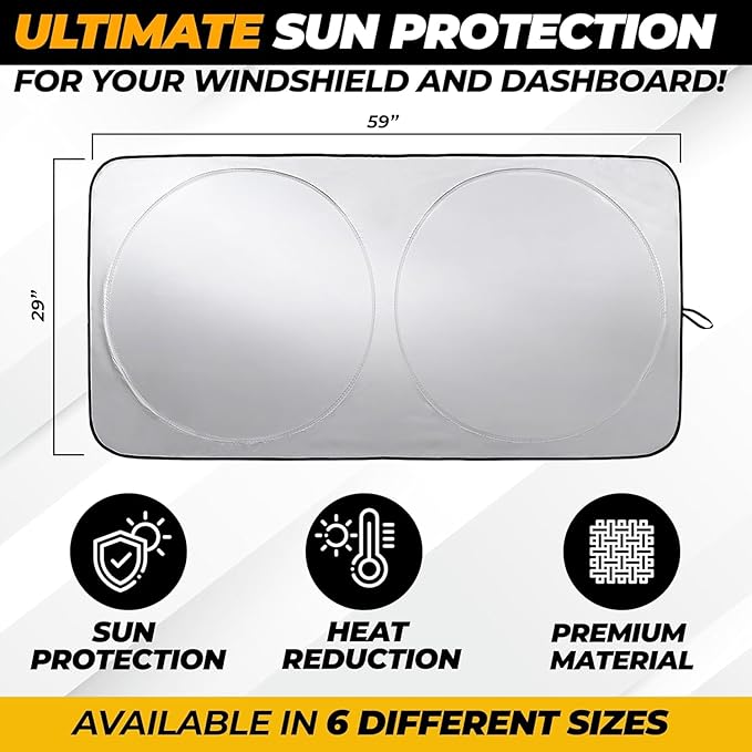 Autovir Windshield Sun Shade – 280T Reflective Front Window Sun Blocker, Heat Shield Automotive Sun Visor Protection, Foldable with Storage Bag, Car Accessories Fits Coupe, Hatchback