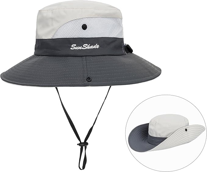 Sun Hat for Women Summer UV Protection Beach Hat Wide Brim Mesh Bucket Fishing Hat with Ponytail Hole Foldable Packable Hat