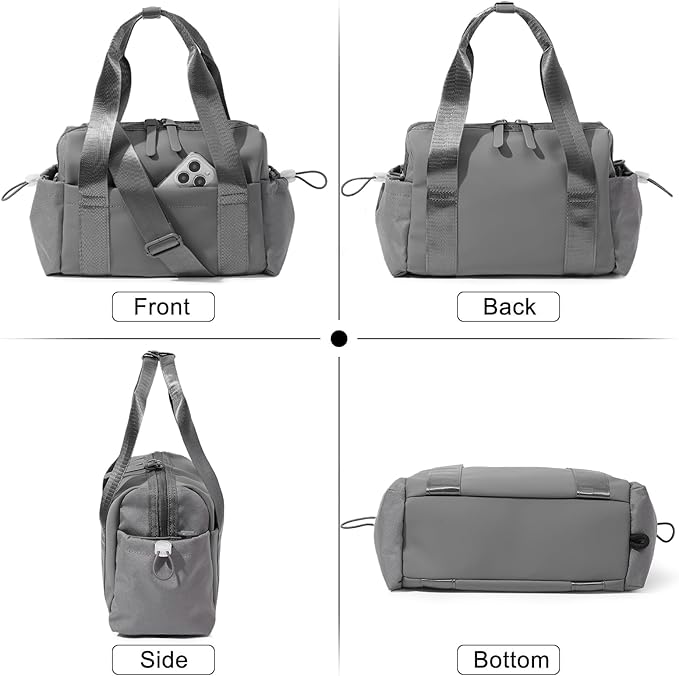Bucosd Small Gym Bag for Women, Mini Crossbody Gym Duffle Bag with Wet Compartment, Carry on Gym Tote Bag for Workout Dance Sport Travel (Mini-Grey)