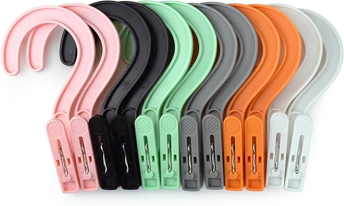 Laundry Hooks Boot Hangers Plastic Clothes Pins Hanger Clips for Bathroom Travel Portable (Multi-Color 12PCS)