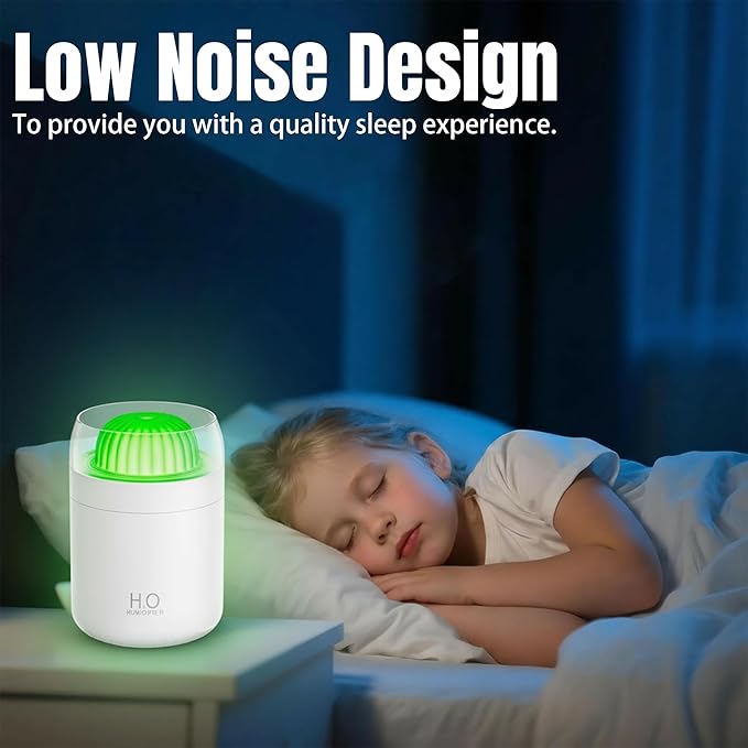 Cactus Mini Humidifier - 500ml USB Powered Portable Small Desktop Air with 2 Cool Mist Modes, 7 Color Light Whisper-Quiet Operation for Office Home Bedroom Nursery Yoga Car Travel