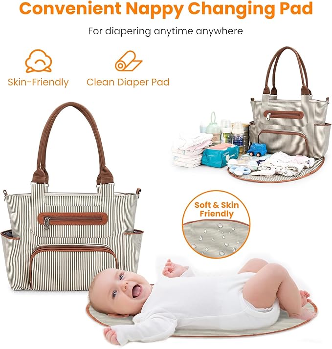 Moclever 8pc Diaper Tote Set, Baby Essentials with Multifunctional Diaper Bags, Bottle & Mesh Bag