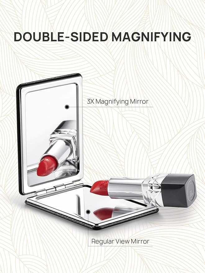 OMIRO 1X/3X Magnifying Mirror, Unique Painting Compact Mirror with Classical PU Leather, 2.4" W x 3.4" L (Black Dog)