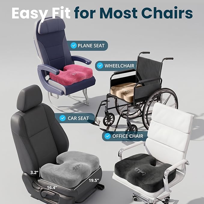 ComfiLife Extra Large Gel & Memory Foam Seat Cushion - Doctor Recommended Office Chair Cushion, Car Seat Cushion - Back & Sciatica Pain Relief - Wide Seat Cushion for Big & Tall (Gray)
