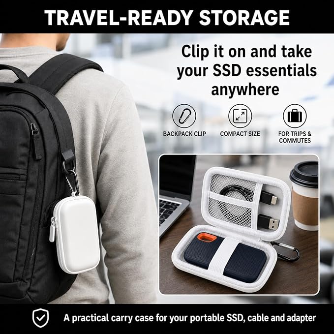 PAIYULE SSD Case for SanDisk Extreme Portable SSD Old & New Model and Extreme PRO,Hard Shell Protective Storage Bag, Fits 1TB 2TB 4TB 8TB External Solid State Drive for Travel(White)