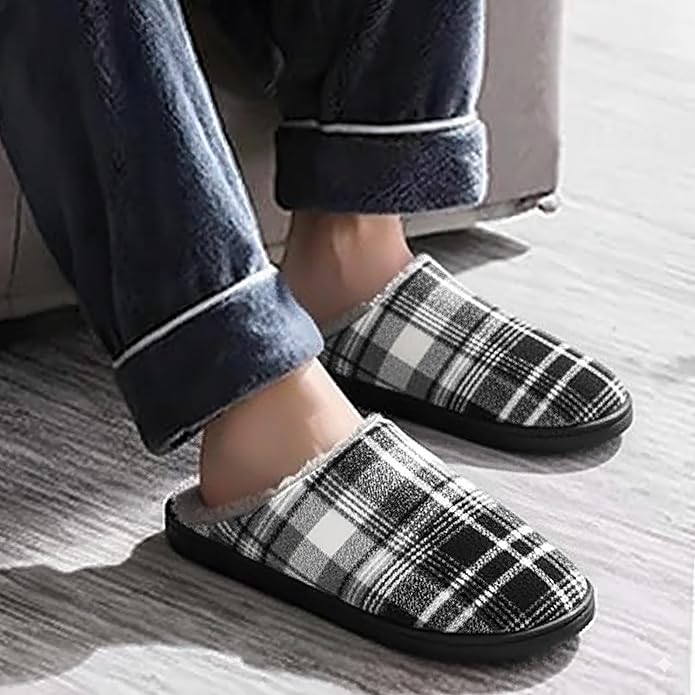 riemot Mens Furry House Slippers Memory Foam Bedroom Shoes Cushioned Lightweight Home Shoe with Thicken Sole Indoor Outdoor Travel Slipper