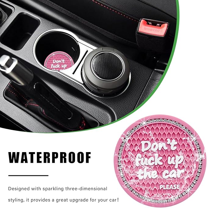 Ziciner 4 Pack Bling Car Cup Holder Coaster, 2.75 Inch Anti-Slip Auto Insert Cup Coaster, Crystal Car Drink Cup Mat Perfect for Women Girls, Universal Interior Decor Accessories (Pink)
