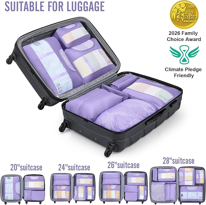 Veken 8 Set Packing Cubes for Travel Essentials,Anti-Wrinkle Buckled Suitcase Organizer for Shoe & Toiletry Bag,Carry On Luggage Bag for Airplane & College Dorm Room Accessories,Women Men Gifts