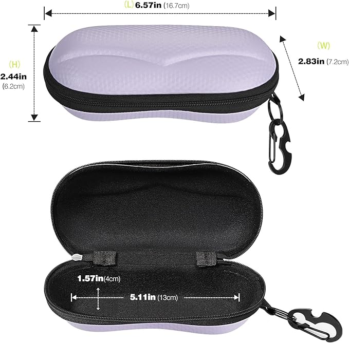 MoKo Semi Hard Shell Sunglasses Case, Unisex Protective Eyeglass Case Glasses Case Holder with Metal Hanging Hook